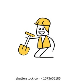 engineer or operator holding shovel, doodle stick figure design