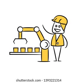 engineer or operator in manufacturing process, doodle stick figure design