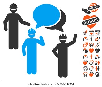 Engineer Persons Forum pictograph with bonus decorative icon set. Vector illustration style is flat iconic symbols for web design, app user interfaces.