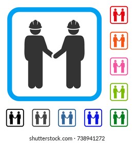 Engineer Persons Handshake icon. Flat gray iconic symbol in a light blue rounded square. Black, gray, green, blue, red, orange color additional versions of Engineer Persons Handshake vector.