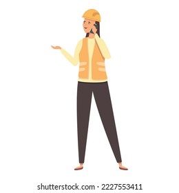 Engineer phone call icon cartoon vector. Woman worker. Work professional