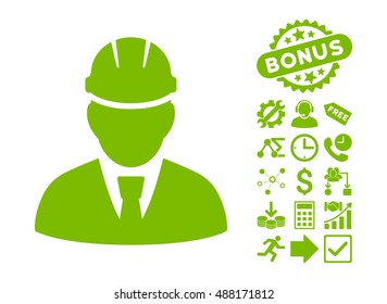 Engineer pictograph with bonus images. Vector illustration style is flat iconic symbols, eco green color, white background.