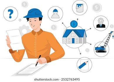 engineer planning the construction of a house, construction plans, architect, construction of a house