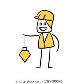 engineer with plummet tool yellow doodle and stick figure design