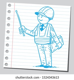 Engineer with pointer showing on something very important.