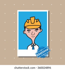 Engineer portrait postcard cartoon character