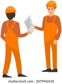 Ingeniero, trabajador de producción con traje de trabajo. Técnico, electricista, constructor trabaja en uniforme. Mandos de empleados de fábrica, trabajan con equipo. Trabajador masculino, tecnólogo con poses diferentes