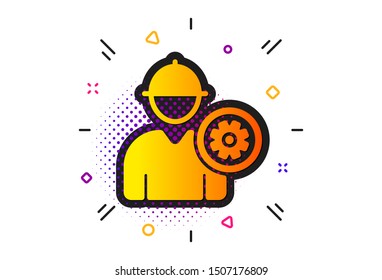 Engineer Profile with cogwheel sign. Halftone circles pattern. Worker icon. Male Person silhouette symbol. Classic flat engineer icon. Vector