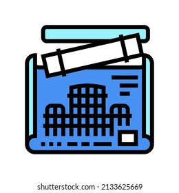 engineer project blueprint color icon vector. engineer project blueprint sign. isolated symbol illustration