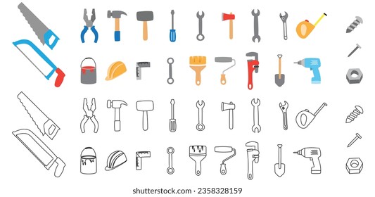 engineer repair tools doodle hand drawing style colorful