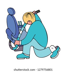 An engineer repairing medical equipment, a picture with a text example. Fine for medical services promo brochures, sites offering medical equipment repair, calibration, installation and maintenance.