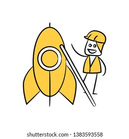 engineer and rocket, doodle stick figure design