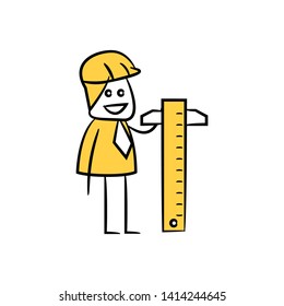 engineer and ruler icon stick figure yellow theme