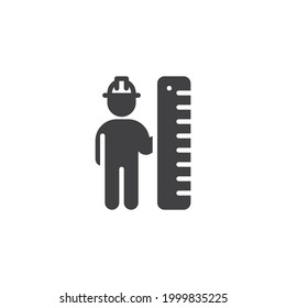 Engineer with ruler vector icon. filled flat sign for mobile concept and web design. Engineering measurement glyph icon. Symbol, logo illustration. Vector graphics