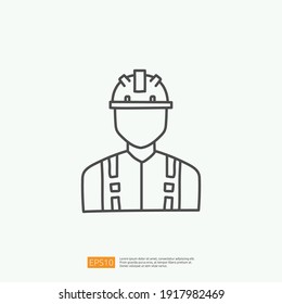 Engineer With Safety Hardhat Helmet Icon. Engineering And Architecture Related Doodle Concept With Stroke Line Vector Illustration