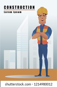 Engineer with safety helmet with Building structure background employee and workers jobs and professions professional concept Vector illustration cartoon character.