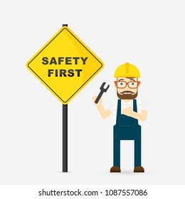 Engineer with Safty first sign ,security concept