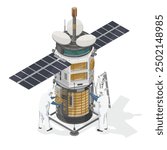 engineer satellite building team spacecraft technician career cartoon  isometric isoleted