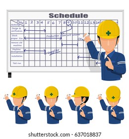 An engineer is scheduling on the white board
