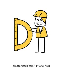 engineer or service man holding ruler in yellow theme