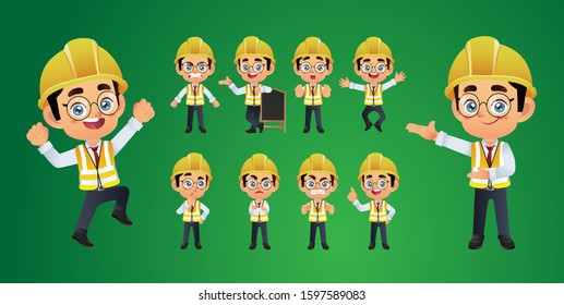 Engineer set. Different poses and gestures