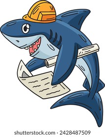 Engineer Shark Cartoon Colored Clipart 