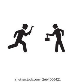 Ícone da silhueta do engenheiro. engenheiro inspecionando plantas com confiança e profissionalismo.