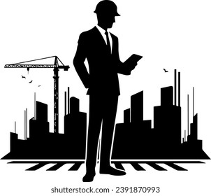 Engineer Silhouette Vector On White Background