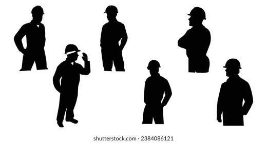 Engineer silhouettes set. Engineer icons set. Vector illustration