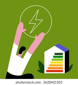 Engineer Smart home energy efficiency. Sustainable development in the future. Flat vector illustration.