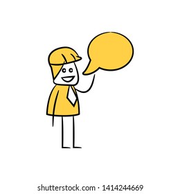 engineer and speech bubble icon stick figure yellow theme