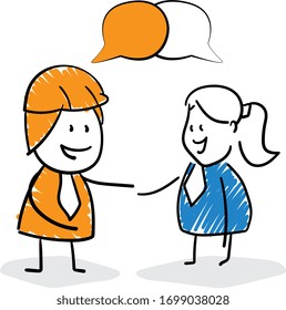 Engineer and speech bubble item . Conversation.
Girl and boy hand drawn doodle line art cartoon design character - isolated vector illustration outline of men.