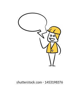 engineer with speech bubble yellow stick figure theme