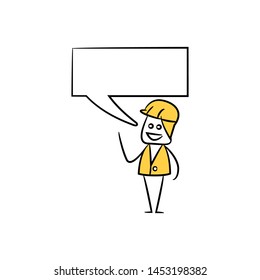 engineer with speech bubble yellow stick figure theme