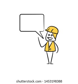 engineer with speech bubble yellow stick figure theme