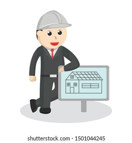 engineer standing beside to the house  sign design