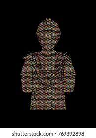 Engineer standing with hammer and pliers cartoon designed using mosaic pattern graphic vector