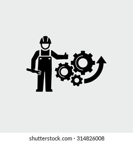 Engineer Standing With Wrench And Giving Thumb Up Gears Cogs As A Symbol Work Of Mechanism Vector Icon
