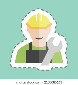 Ingeniero Sticker en línea de moda aislado en fondo azul