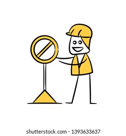 engineer and stop sign, doodle stick figure design