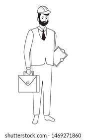 Engineer with suit and helmet holding briefcase cartoon ,vector illustration.