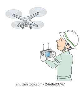The engineer taking aerial footage using a drone