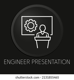 Engineer team minimal vector line icon on 3D button isolated on black background. Premium Vector.