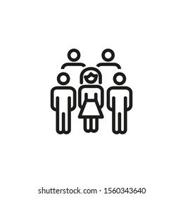 Engineer team thin line icon. Group of men and woman, staff, employees isolated outline sign. Engineering people concept. Vector illustration symbol element for web design and apps