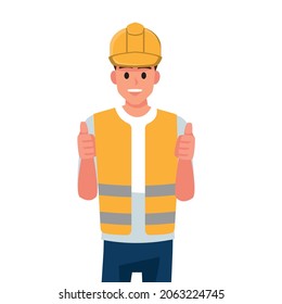 Engineer or technician is thumbs up