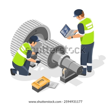 Engineer and Technicians Maintenance machine team service industry working concept isometric isolated