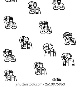 engineer technology work man vector seamless pattern thin line illustration