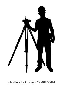 The engineer with theodolite silhouette vector. Industrial technology concept.