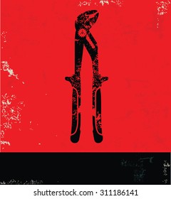 Engineer tool design on red background, grunge vector