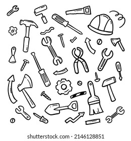engineer tools doodle hand drawing set